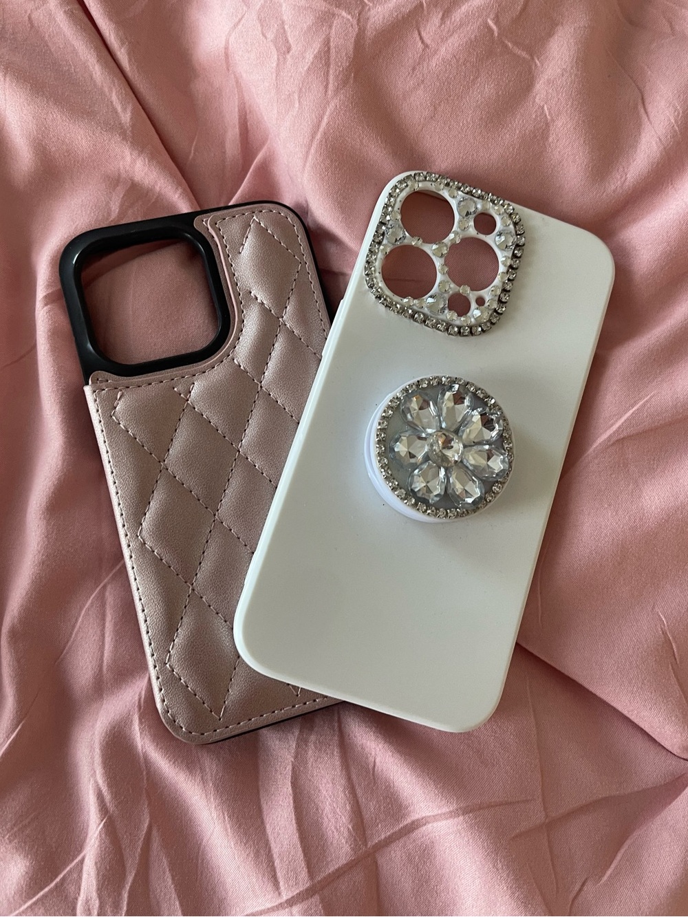 iPhone Case Bundle Pink Quilted Faux Leather Bling Rhinestone Crystal Y2K Coquet